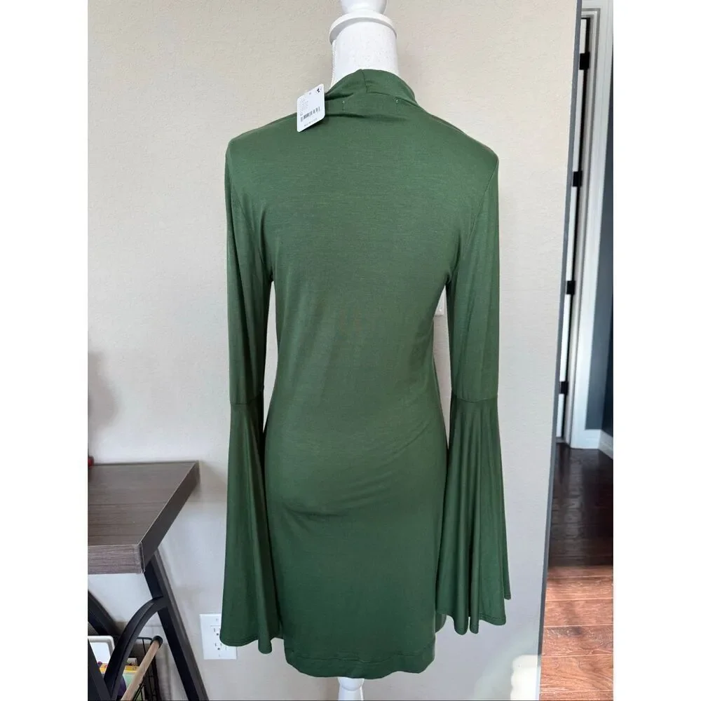 NWT Free People Beach Dare to Dance Green Mini Dress Flare Sleeve size medium